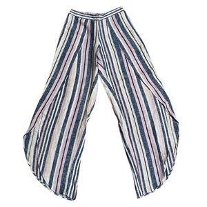 Drew Whitney Striped Linen Wide Leg Split Pants Anthropologie Small